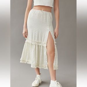 Urban Outfitters cream boho tiered ruffle midi skirt